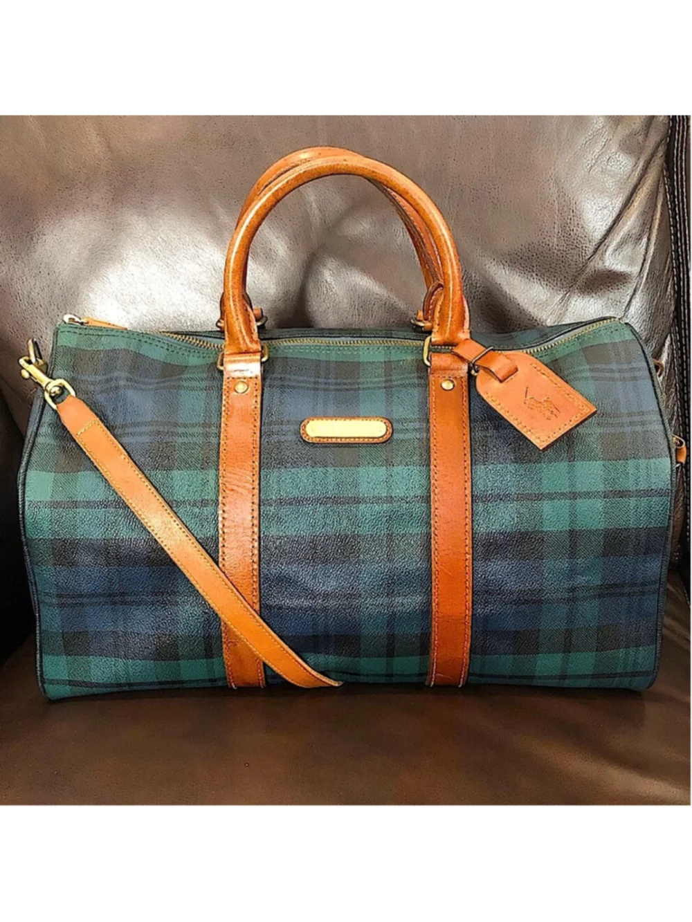 RALPH LAUREN Black Watch Plaid Boston Weekend Travel Duffle Doctors Bag 40cm